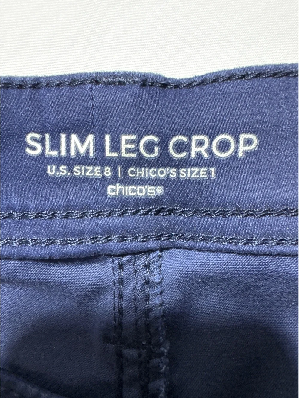 Chico's Slim Leg Crop Pants in Navy - Size 8, Perfect for a
